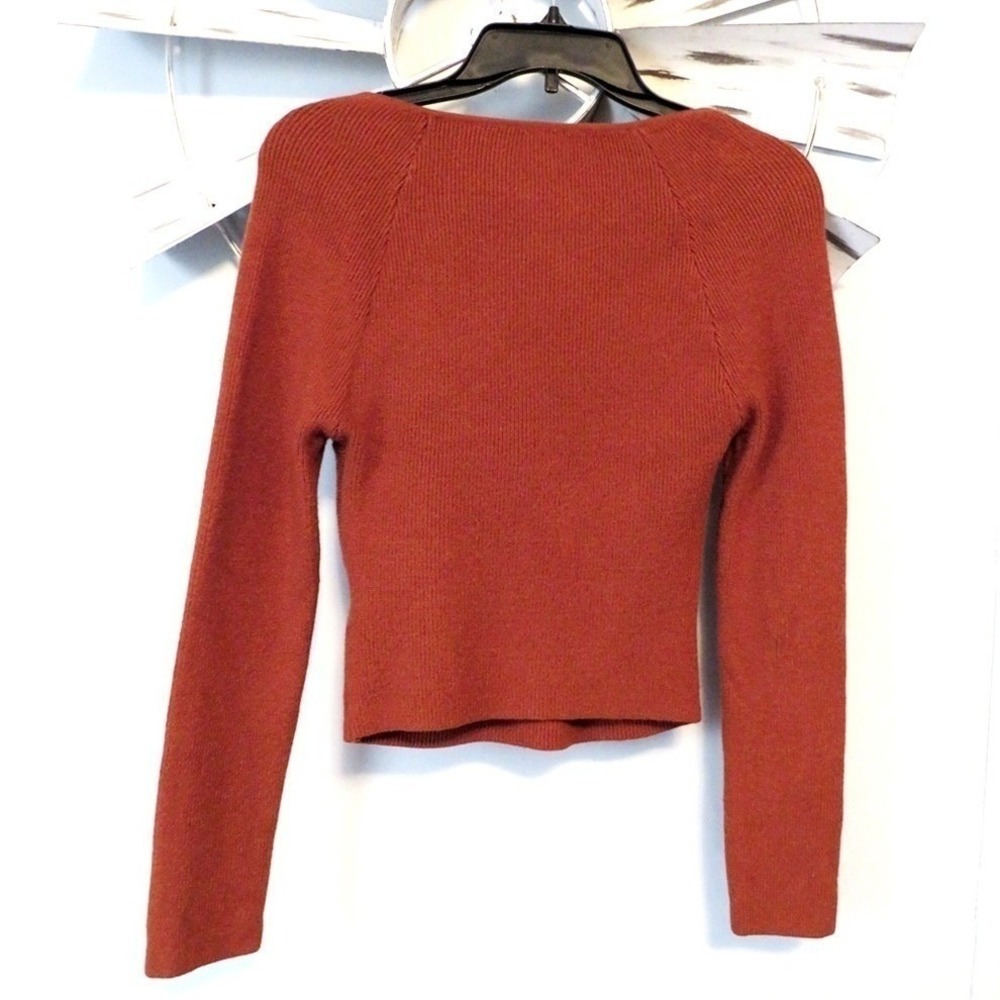 REORIA Rust Orange Twist‎ Front Ribbed Knit Sweater Large Long Sleeve Fitted Top - Picture 2 of 7